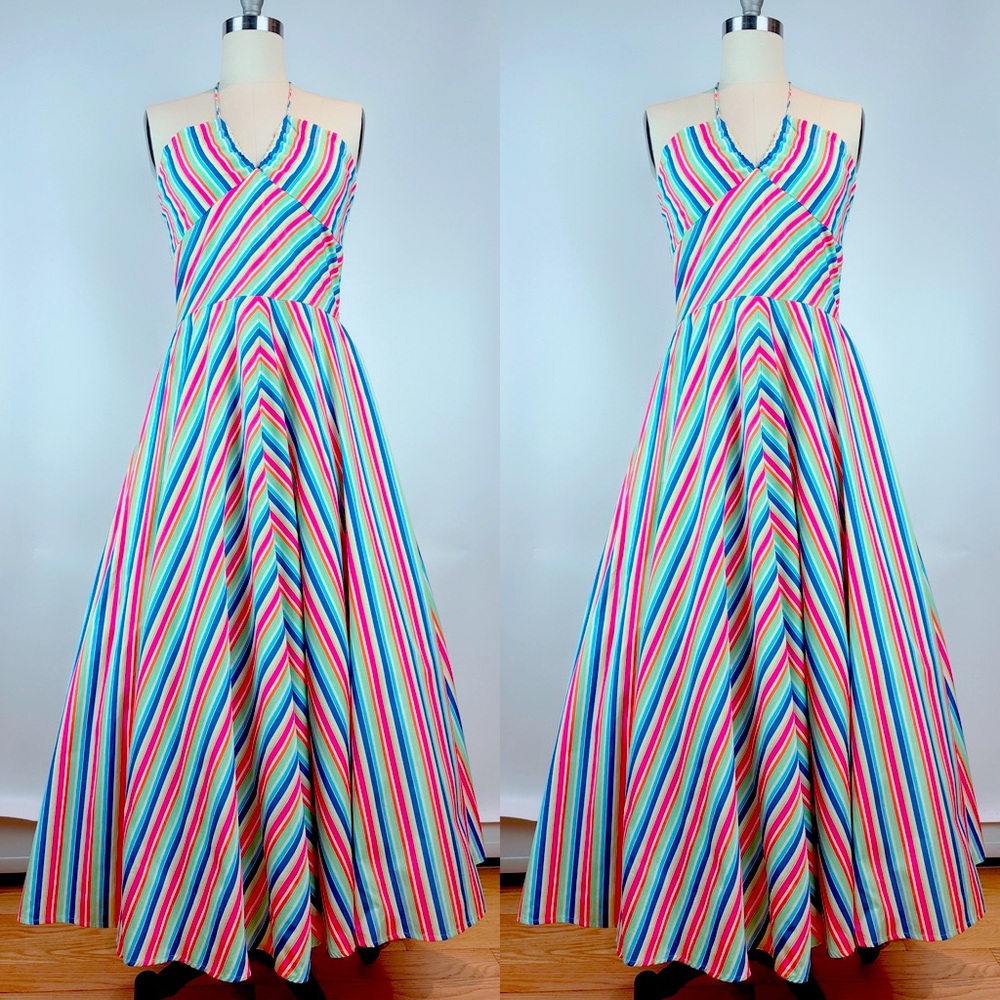 Ralph Lauren Rainbow Striped Full Flare Long Dress Size 12